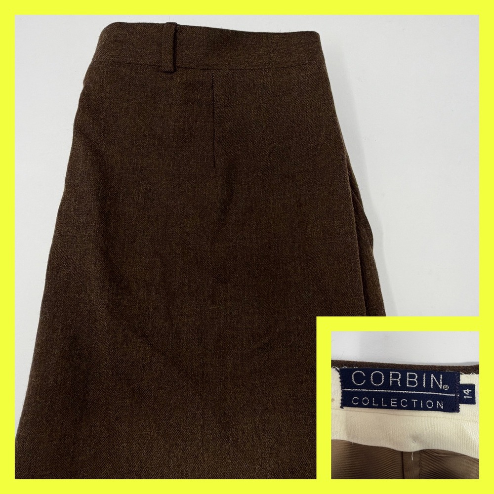 VTG Corbin Collection Wool Pleated Trousers Brown 42 Union Made USA 80s Academia